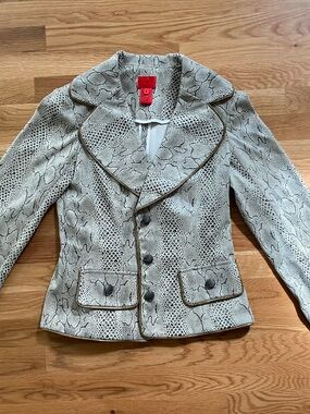V Cristina Cream Snake-Print Notch Collar Blazer